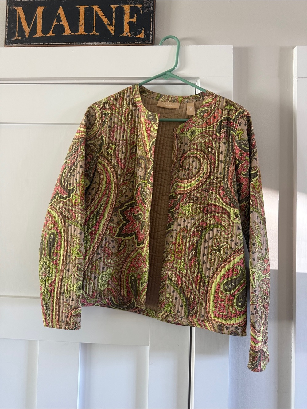 Kate Hill open-front quilted silk paisley jacket